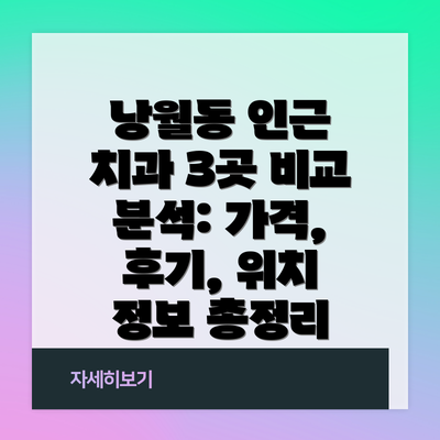 낭월동 인근 치과 3곳 비교 분석: 가격, 후기, 위치 정보 총정리