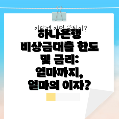 하나은행 비상금대출 한도 및 금리: 얼마까지, 얼마의 이자?