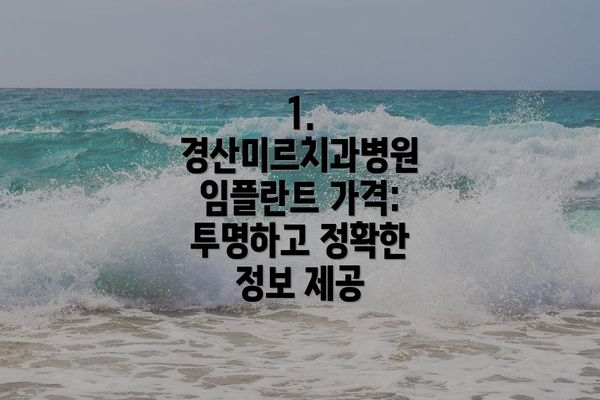 1. 경산미르치과병원 임플란트 가격: 투명하고 정확한 정보 제공
