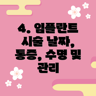 4. 임플란트 시술 날짜, 통증, 수명 및 관리