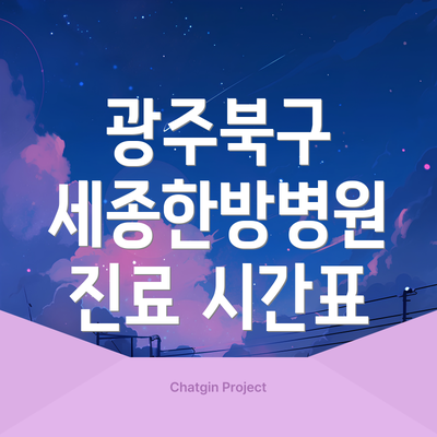 광주북구 세종한방병원 진료 시간표