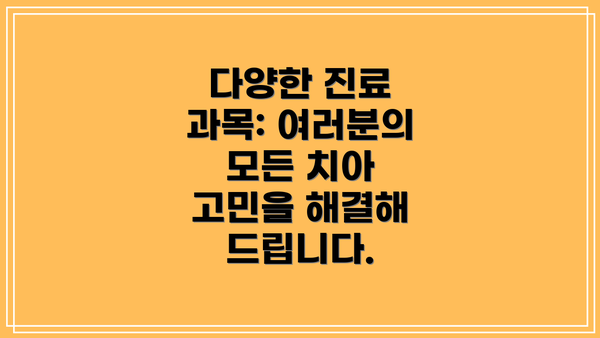 다양한 진료 과목: 여러분의 모든 치아 고민을 해결해 드립니다.