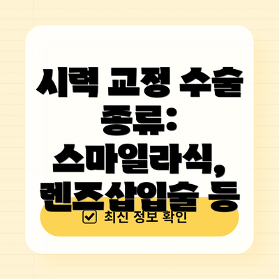 시력 교정 수술 종류: 스마일라식, 렌즈삽입술 등