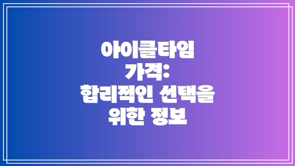 아이클타임 가격:  합리적인 선택을 위한 정보