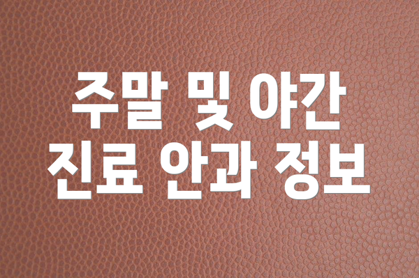 주말 및 야간 진료 안과 정보