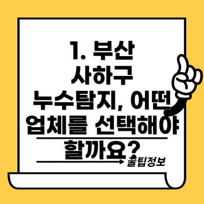 1. 부산 사하구 누수탐지, 어떤 업체를 선택해야 할까요?