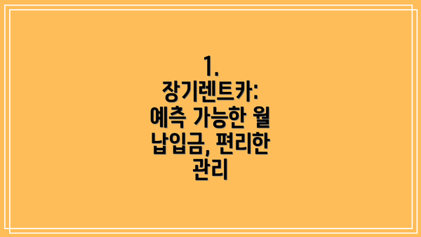 1. 장기렌트카: 예측 가능한 월 납입금, 편리한 관리