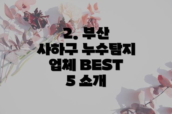 2. 부산 사하구 누수탐지 업체 BEST 5 소개