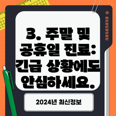 3. 주말 및 공휴일 진료: 긴급 상황에도 안심하세요.
